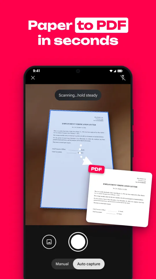 The FormGoat document scanner on Android turning a paper page into a PDF